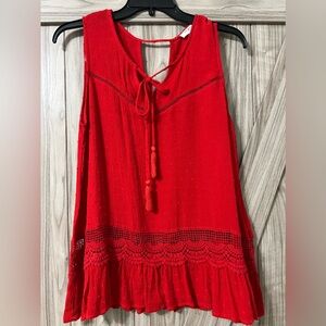 Red Sleeveless Crinkle Top with Ruffled Hem by UMGEE SZ S NWOT